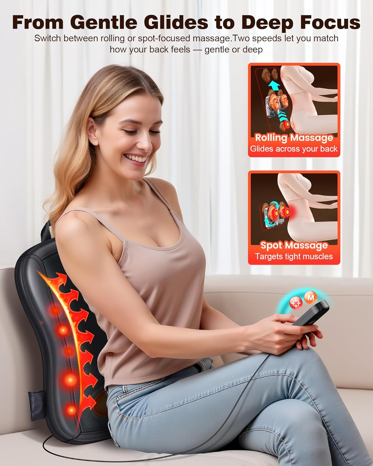 Shiatsu Back Massager with Heat : Up and Down Rolling Massage - Electric Back Massager for Pain Relief Deep Tissue - Heated Lower Back Massager for Office, Home Use