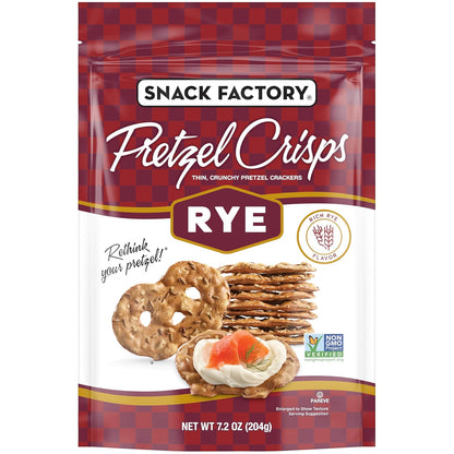 Snack Factory Pretzel Crisps Rye Pretzel Crackers, 7.2 Oz Bag