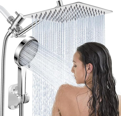 Shower Head,10”Rain Shower Head with Handheld Spray Combo and Adjustable Extension Arm/3-Way Flow Regulator/Shower System,High Pressure Rain Fall Hose,Chrome