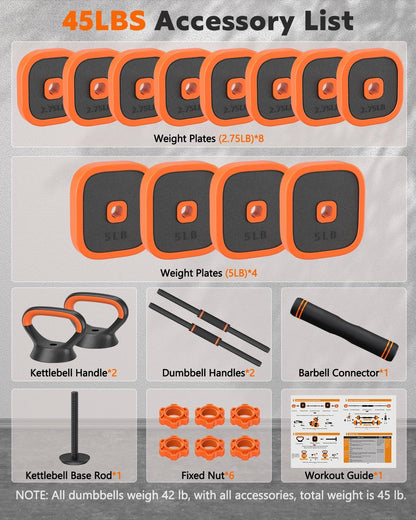 Adjustable Dumbbells Set, 45/65/85 lbs Free Weight Set with Connector, 4 in1 Dumbbells Set for Home Gym Workout