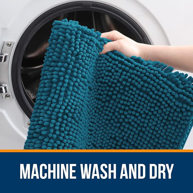 OLANLY Small Bathroom Rugs 24x16, Extra Soft Absorbent Chenille Bath Rugs, Rubber Backing Quick Dry, Machine Washable Bath Mats for Bathroom Floor, Tub and Shower, Home Decor Accessories, Peacock Blue