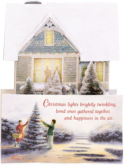Hallmark 0899XSO1002 Christmas Pop Up Card with Light and Song (Displayable Dimensional Thomas Kinkade House Plays We Wish You a Merry Christmas), Snowy House