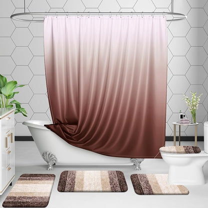 OLANLY Luxury Toilet Rugs U-Shaped 24x20, Extra Soft and Absorbent Microfiber Bathroom Rugs, Non-Slip Plush Shaggy Bath Mat, Machine Wash Dry, Contour Bathroom Mats for Toilet Base, Brown