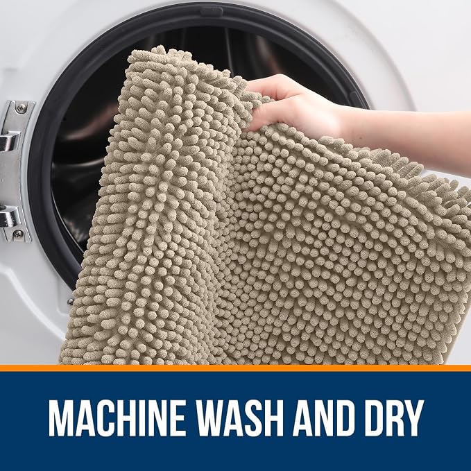 OLANLY Toilet Rugs U-Shaped 24x24, Extra Soft Absorbent Chenille Contour Bathroom Rugs for Toilet, Dry Quickly, Machine Washable, Non-Slip Bath Mat, Warm Taupe