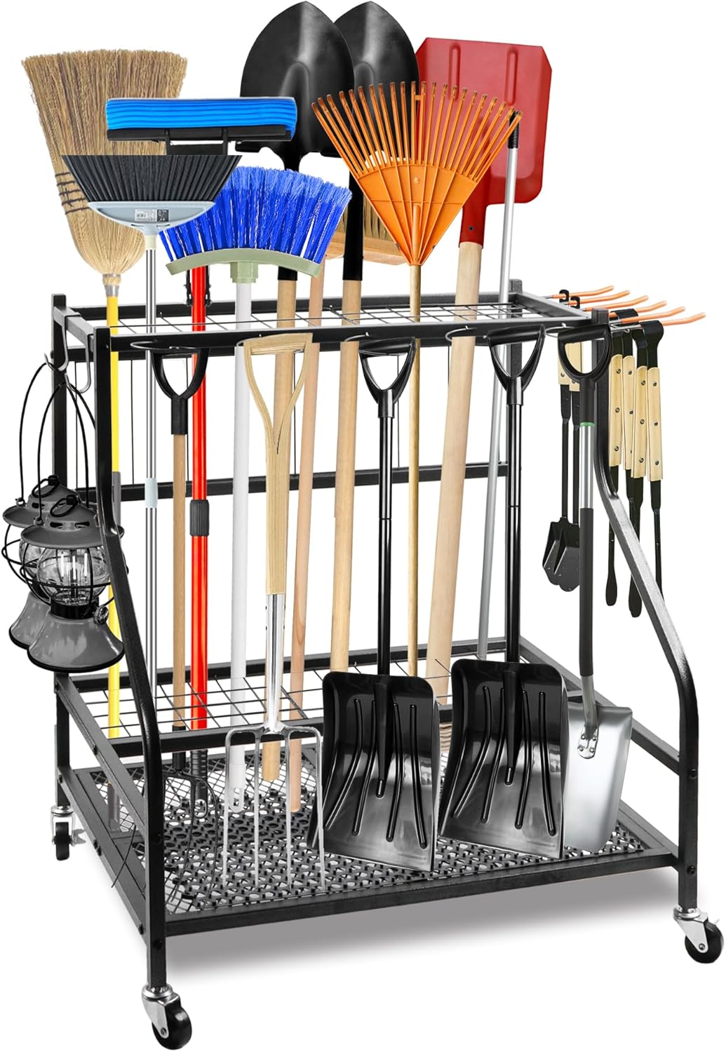 Garden Tool Organizer for Garage,Tool Organizers and Storage，Garden Tool Rack,Yard Tool Storage,Garden Tool Stand,Up to 58 Long-Handled Tools,4 multi-direction wheels lockable (28.4 inch)