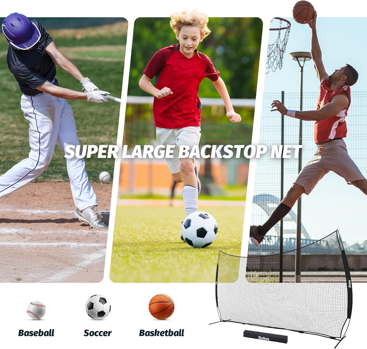 12x9ft / 16x10ft Barricade Backstop Net, Ball Sports Barrier, Practice Net for Baseball, Softball, Lacrosse, Soccer, Basketball and More