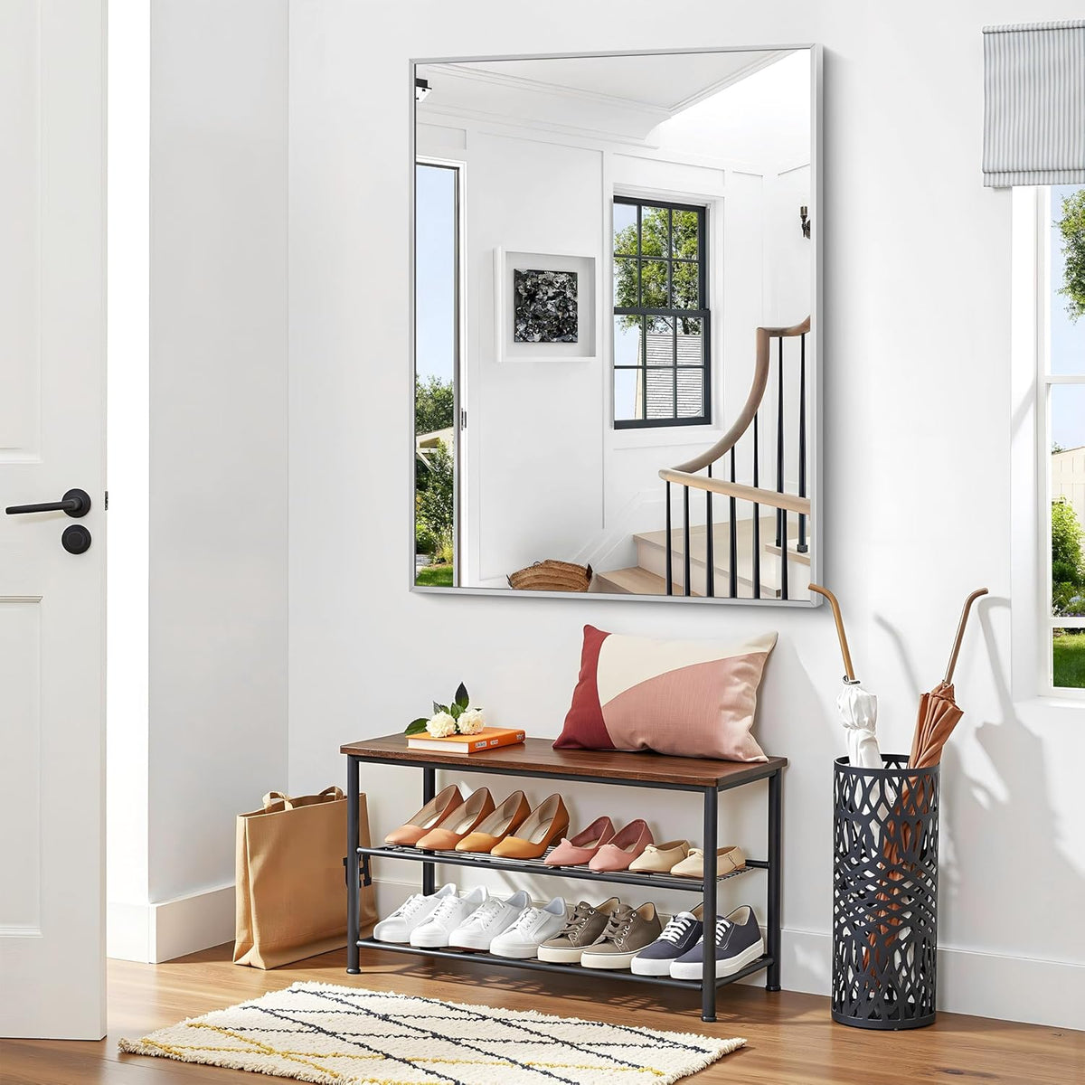 Silver Bathroom Mirror,36x48 inch Wall Mirror for Bathroom Wall Mounted,Large Rectangle Mirror for Bathroom Over Sink,Modern Metal Frame for Living Room,Bedroom Entryway,Horizontal/Vertical
