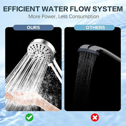 BRIGHT SHOWERS Filtered Shower Head with Handheld, High Pressure 9 Spray Mode Showerhead with Long Hose and Bracket, Water Softener Filters Beads for Hard Water - Removes Chlorine, Chrome