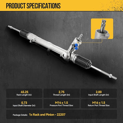 KAC Hydraulic Power Steering Rack and Pinion for Mustang 80-93, Thunderbird 80-88, Mark VII 84-92, Cougar 84-88, LTD 84-85 5.0L, Capri 80-86, Continental 82-87, Fairmont 80-83 Replace# 22207
