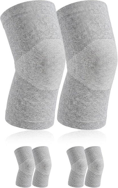 3 Pair Bamboo Knee Sleeve for Women & Men, Knee Brace Compression Support for Running Hiking and Daily Wear, Large Gray for (70-90KG)
