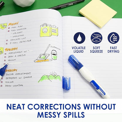 BAZIC Products Correction Pen, Metal Tip, Quick-Dry White, 7mL, 2 Pack