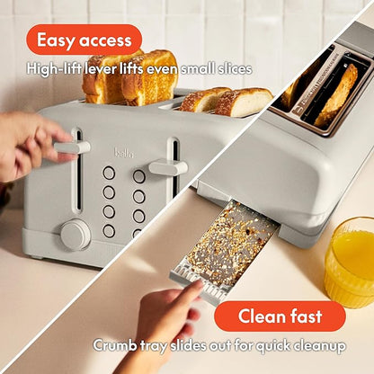 bella 4 Slice Toaster, 6 Setting Shade Control with Reheat & Cancel Buttons, Removable Crumb Tray, Anti Jam & Auto Shutoff, 900 Watt, Oatmilk