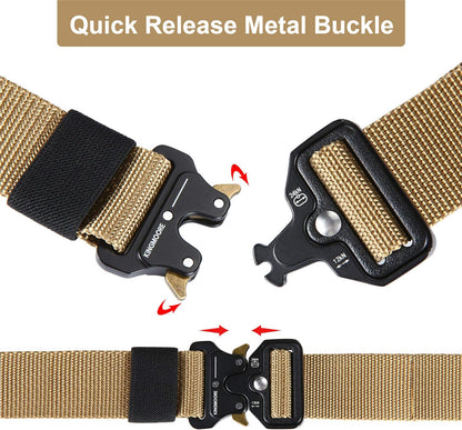 KingMoore Men's Tactical Belt Heavy Duty Webbing Belt Adjustable Military Style Nylon Belts with Metal Buckle