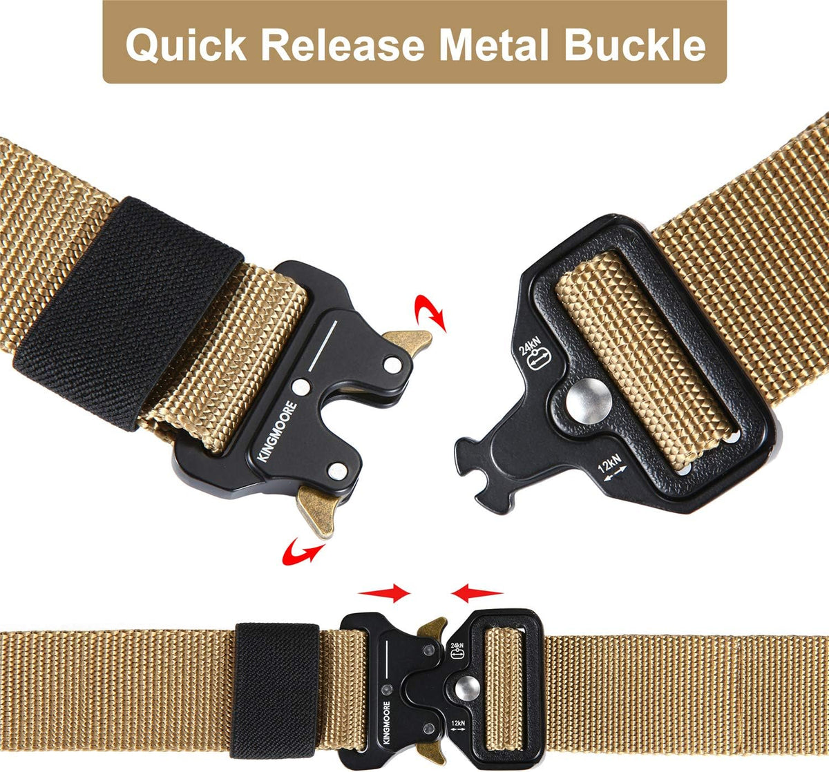 KingMoore Men's Tactical Belt Heavy Duty Webbing Belt Adjustable Military Style Nylon Belts with Metal Buckle