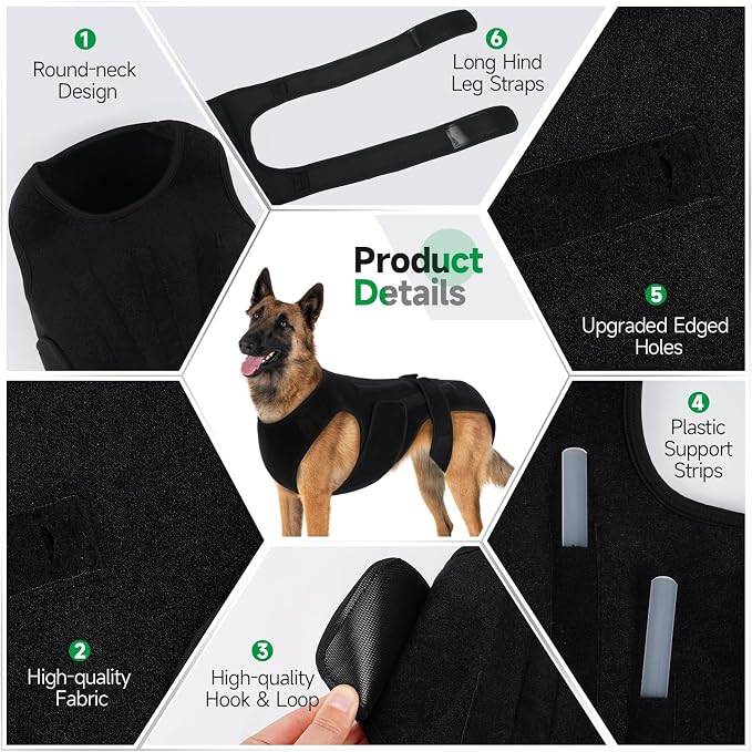 Back Brace for Dogs with Strong Spine Stability Support, Black XS | IVDD Mobility Back Brace for Pet, Breathable & Adjustable for Joint & Hip Support Senior or Less Mobile Dogs
