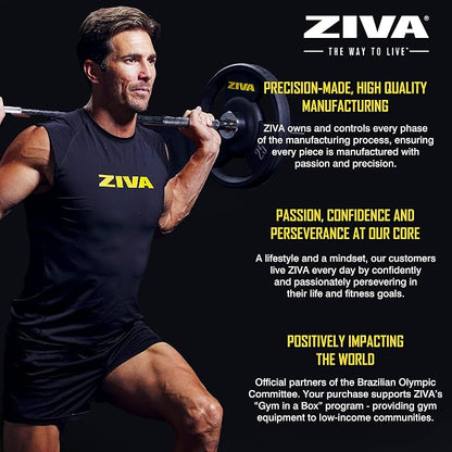 ZIVA Olympic Weight Plate – Premium Urethane-Coated Grip Disc with 2" Stainless Steel Insert and 3-Position Handle – Sold Individually (2.5–45 lb) Does not fit Standard Studio Barbell