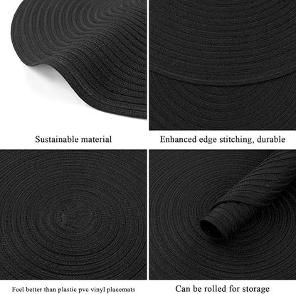 SHACOS Round Braided Placemats Set of 8 Washable Cotton Polyester Woven Round Table Mats for Dining Tables 15 inch (Black, 8)