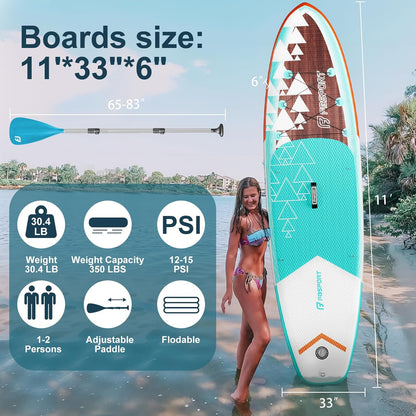 FBSPORT 11' Premium Stand Up Paddle Board, Yoga Board with Durable SUP Accessories & Carry Bag | Wide Stance, Surf Control, Non-Slip Deck, Leash, Paddle and Pump for Youth & Adult