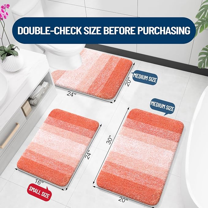 OLANLY Large Bathroom Rugs Mat 50x30, Extra Soft Absorbent Microfiber Bath Rugs, Rubber Backing, Quick Dry, Machine Washable Bath Mats for Bathroom Floor, Tub and Shower, Home Decor Accessories, Coral