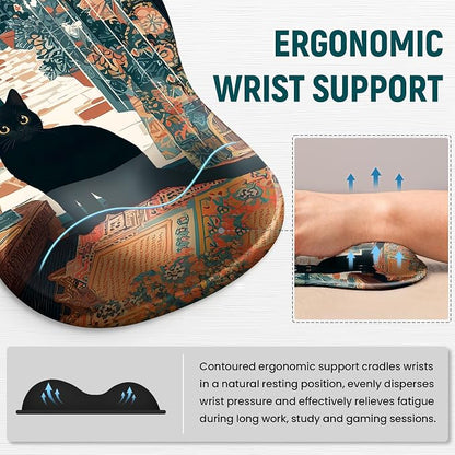 Ergonomic Mouse Pad with Wrist Rest, Gel Wrist Support, Cozy Cat | 10.2 x 7.6 in Mouse Pad with Smooth Fabric Surface and Non-Slip Rubber Base for Office, Home, Study, and Gaming