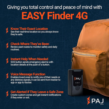 PAJ GPS Easy Finder 4G – GPS Tracker for Kids, Seniors/Elderly & Loved Ones – Real-Time Location Tracker Device, SOS/Emergency Button, Voice Messages, Up to 14 Days Battery - Subscription Required