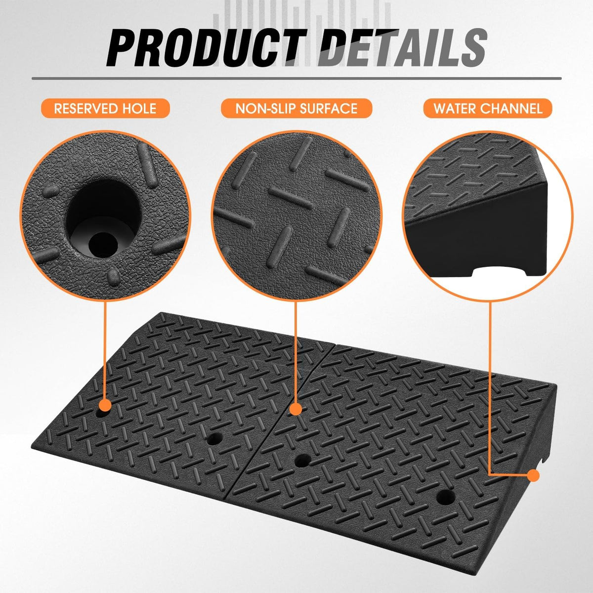 DNA MOTORING 6.3" Rise Rubber Curb Ramp Heavy Duty Loading Driveway Ramp Threshold Ramp 39 in L x 19.5 in W x 6.3 in H for Loading Dock, Warehouse, Wheelchair, Motorcycles, Cars, TOOLS-00652