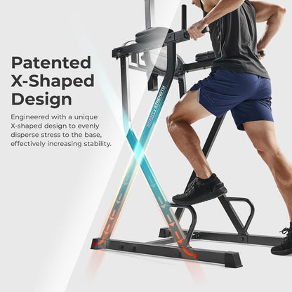 Sunny Health & Fitness Power Tower, Dip Bar, Push-Up & Pull Up Assisting Parallette Station w Optional Rock Climbing Grip Trainer