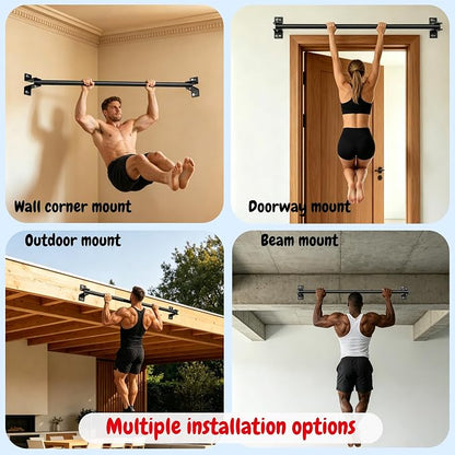48'' Joist Mounted Pull Up Bar with Gym Rings Wall Studs Mount Chin Up Bar for Ceiling, Beams, Doorway & Corner Mount Heavy Duty Pull-up Grips for Home Gym Strength Training – Patent Pending
