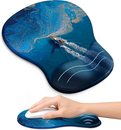 Ergonomic Mouse Pad with Wrist Rest, Gel Wrist Support, Coastal | 10.2 x 7.6 in Mouse Pad with Smooth Fabric Surface and Non-Slip Rubber Base for Office, Home, Study, and Gaming