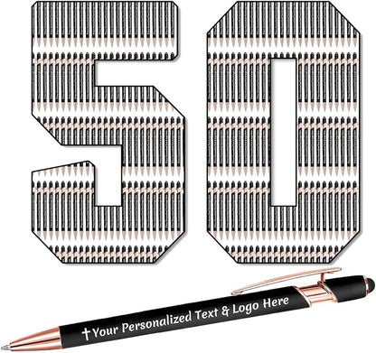 STREADVE 50 Personalized Custom Pens Engraved Writing Pen with Name Logo, Customized Promotional Items Stylus Pen Gifts for Men Women Realtor Nurse Wedding Business, Black