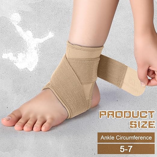 Honoson 2 Pcs Ankle Brace Kid Ankle Support Youth Neoprene Lace up Compression Sleeve Foot Brace Stabilizer with Adjustable Strap for Sport Sprained Plantar Fasciitis Achilles Tendonitis(Skin,S)