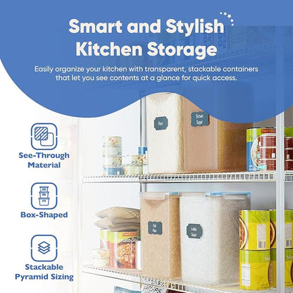 Chef's Path Extra Large Airtight Flour and Sugar Storage Containers with Lids, Set of 2, 6.5L Pantry Canisters for Bulk Flour and Sugar Storage - Transparent