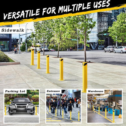 2 Pack Safety Bollard Post, 48 Inch Height 4.5 Inch Diameter Yellow Pipe Safety Steel Bollards with Anchor Bolts and Wrench, Steel Bollards for Road Warning Construction Traffic Control