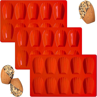 Madeleine Pans for Baking, Regular Size 10-Cavity Shell Shape Madeleine Mold Cake Pans, 3Pcs Silicone Madeleine Chocolate Cookies Trays for Baking(Regular(10-Cavity))