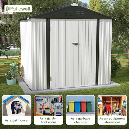 Patiowell Outdoor Storage Shed 8x6 FT, Garden Tool Storage Shed with Sloping Roof and Double Lockable Door, Outdoor Shed for Backyard Garden Patio Lawn, White
