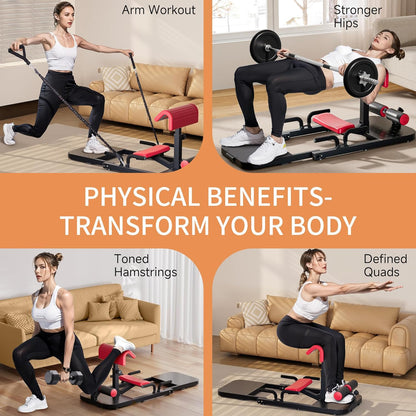 Hip Thrust & Squat Machine for Home – Multi-Function Glute Builder, Leg & Core Strengthening Equipment – Adjustable Sissy Squat, Hip Thrusts, Squat Assist Machine for Home Gym