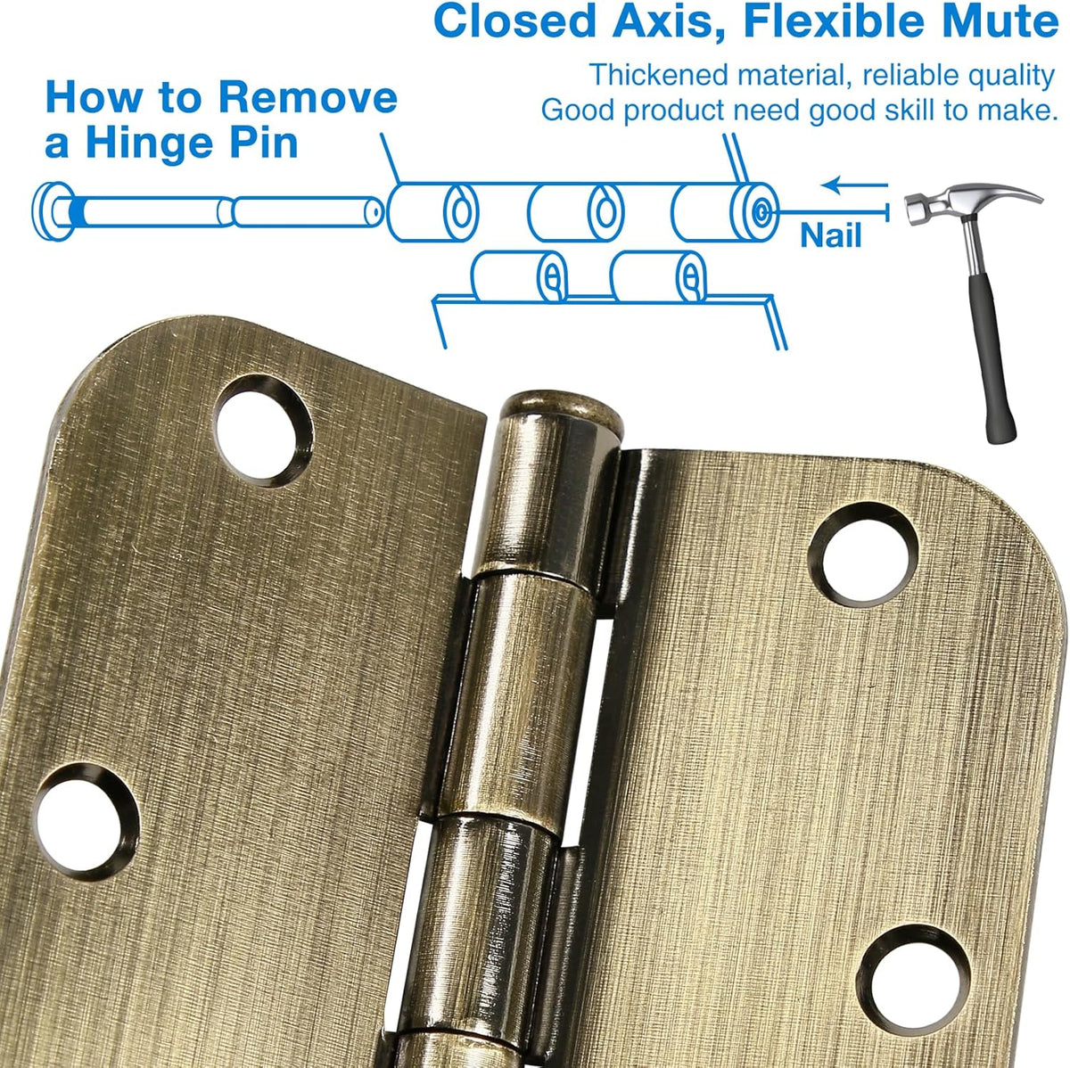 12 Pack Antique Brass Door Hinges 3.5 Inch Interior 3 1/2" Round 5/8" Radius Heavy Duty Metal Hardware Kit 3 ½" 5/8" Radius Flat Hinge for Bifold Doors Decorate Master Bedroom Storage Room