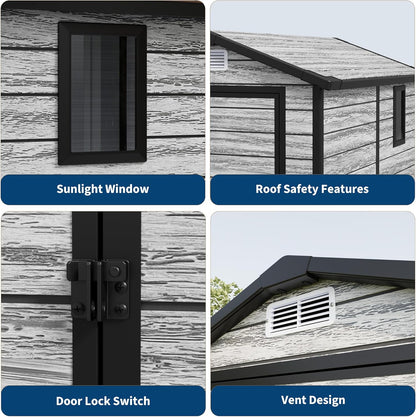 Weather-Resistant Resin Shed with Window, Outdoor Storage Shed Resin Garden Sheds PVC, Backyard Plastic Garden Shed with Lockable Door and Vents