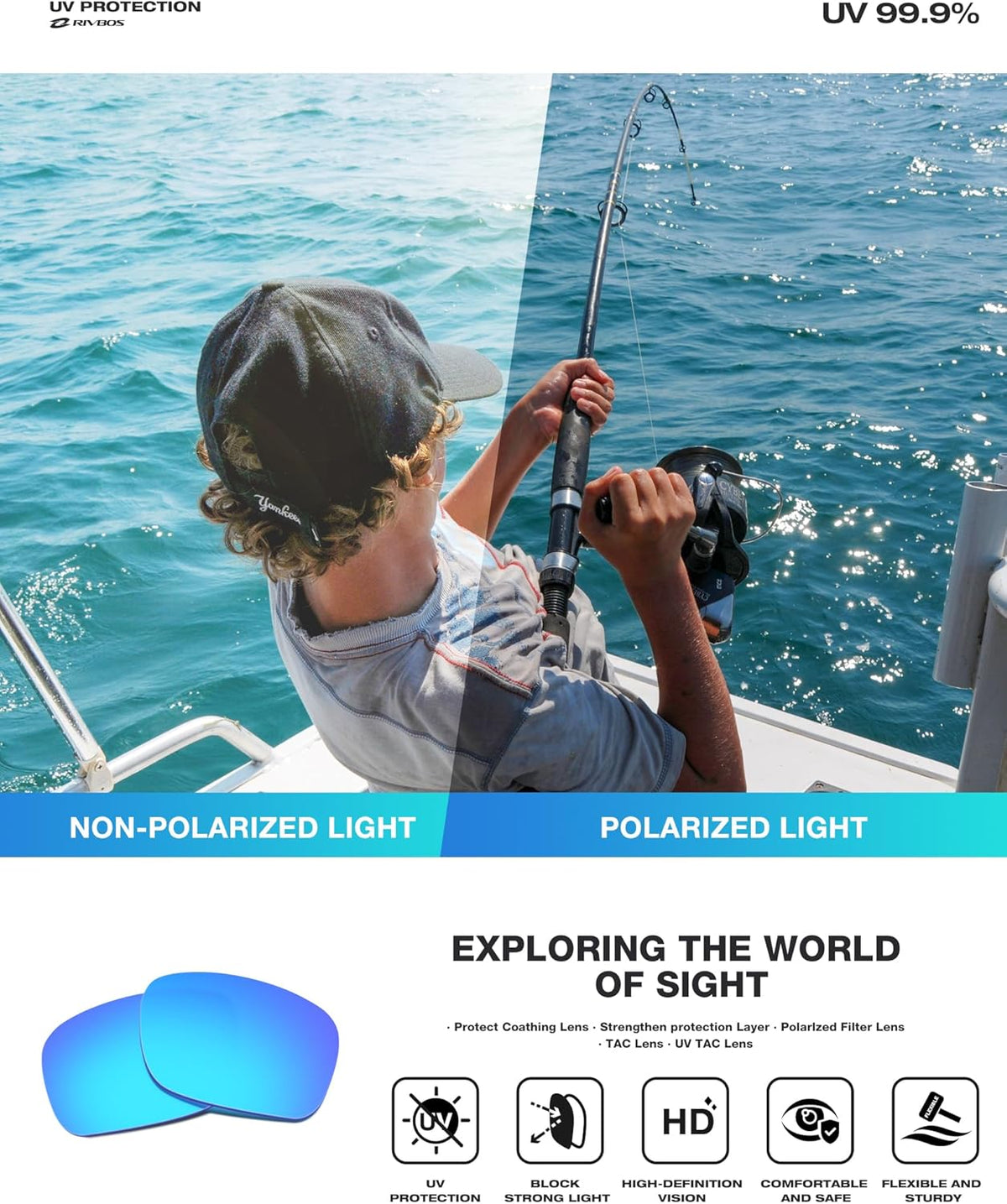 RIVBOS Sunglasses for Men Women Polarized UV Protection Sports Fishing Driving Shades Cycling RB833