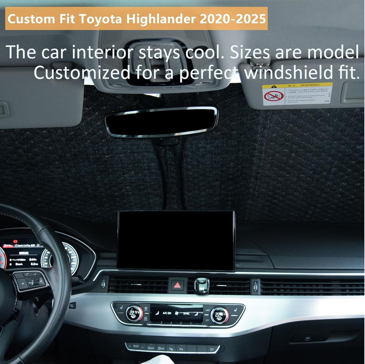 Car Windshield Sun Shade 5 Layers Thick for 2020-2024 2025 Toyota Highlander SUV (L LE XLE Limited Platinum) - Front Window Sunshade Sun Visor Accessories - Protector Vehicle Reflect UV Sun and Heat