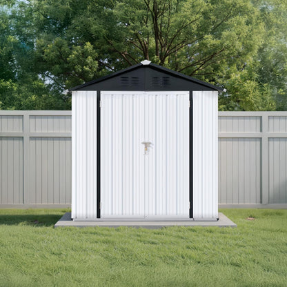 6' x 4' Outdoor Storage Shed, Sturdy Metal Building w/Lockable Doors for Garden, Backyard, Poolside and Lawn, Black+White
