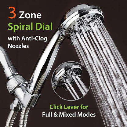 AquaDance For California High Pressure 6-Setting 3.5" Chrome Face Handheld Shower with Hose for Ultimate Shower Experience! Officially Tested to Meet Strict US Quality & Performance Standards!