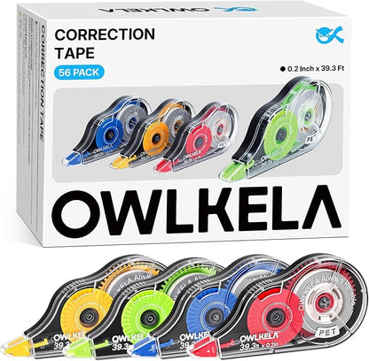 OWLKELA 56Pcs Correction Tape, 39.3 Ft, Colored core