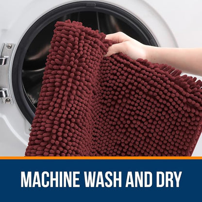 OLANLY Bathroom Runner Rugs 47x17, Soft Absorbent Chenille Bath Rugs, Rubber Backing Quick Dry, Machine Washable Long Bath Mats for Bathroom, Tub and Shower, Home Decor Accessories, Andorra Red-Brown
