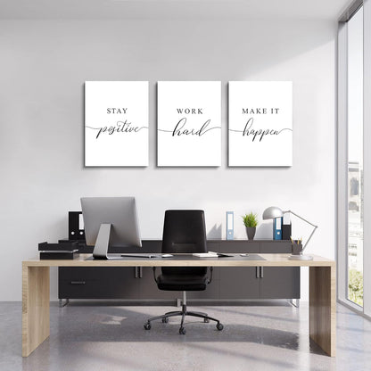 Framed Canvas Wall Art Positive Quote, Office Art, White Large Poster, Motivational Artwork Set of 3 Prints, Inspirational Poster Prints (G-3pcs,12x16inchx3pcs)