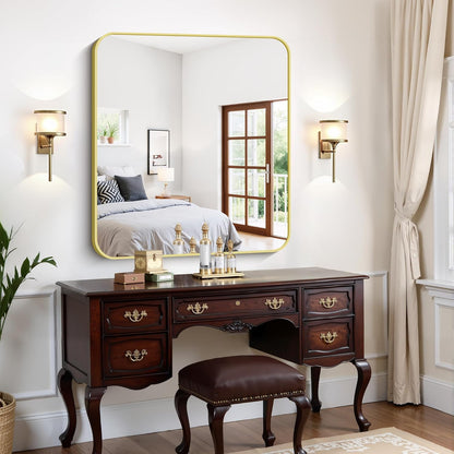 FORBATH 40x36 Inch Gold Bathroom Mirror for Over Sink, Large Rectanglar Wall Mirror with Metal Frame, Rounded Corners for Bathroom, Bedroom, Entryway Decor (Horizontal or Vertical)