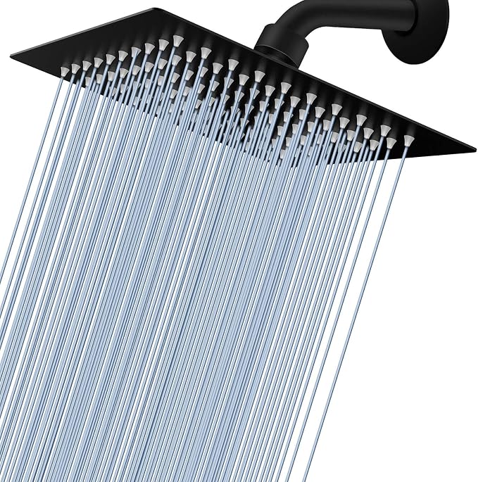 Voolan Rain Shower head, High Pressure Shower Head Made of 304 Stainless Steel, Relaxed Shower Experience Even at Low Water Flow and Pressure (8" Black)