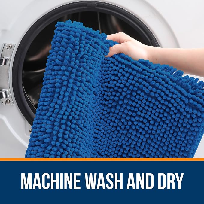 OLANLY Bathroom Rugs 36x24, Extra Soft Absorbent Chenille Bath Rugs, Rubber Backing Quick Dry, Machine Washable Bath Mats for Bathroom Floor, Tub and Shower, Home Decor Accessories, Deep Navy Blue