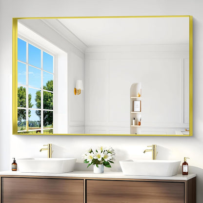 Gold Bathroom Mirror, 60x40 Inch Rectangular Framed Mirror, Large Wall Mounted Bathroom Vanity Mirror Over Sink for Bedroom,Restroom, Living Room, Hangs Vertically or Horizontally