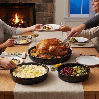 3-Pack Enamel Roasting Pan Set Round Deep Baking Pans Oven Trays10"/12"/14" Cake Pans High Performance Non-Toxic Pizza Pan Cookie Baking Sheets Oven Trays For Cooking Merry Christmas Gift for Mom